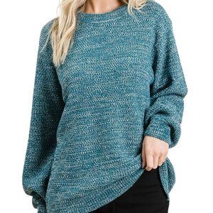 NWT! Hadley Teal Balloon Sleeve Crewneck Sweater